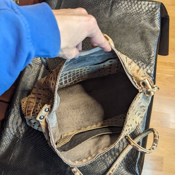 B. May Embossed Leather Satchel Collage Animal Pattern with Handles Bag - Picture 6 of 10